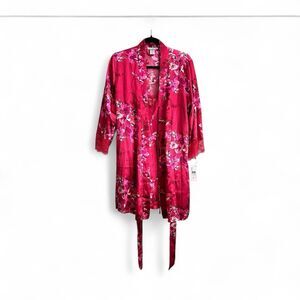 Linea Donatella Teddy Lace Slip Dress And Robe Short Red M Pajama Set Floral